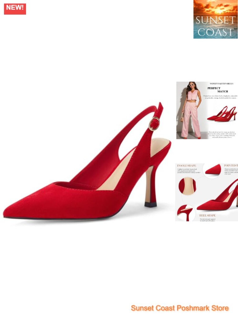 Slingback Kitten Heels Closed Pointed Toe Dress Pumps